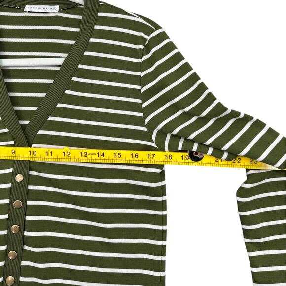 COCO AND MAIN Green White Striped V-Neck Button‎ Down Long Sleeve Cardigan XL - Picture 6 of 7